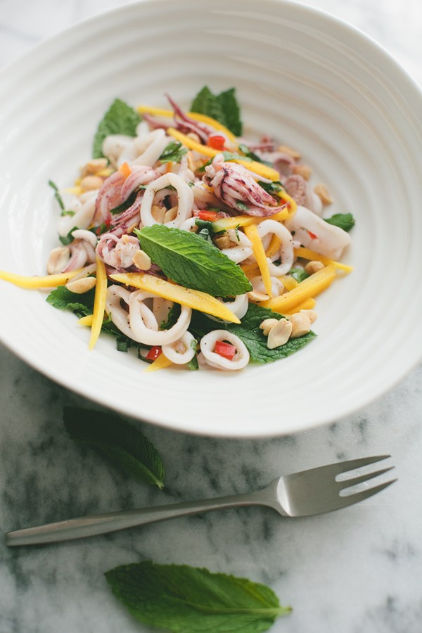Spicy squid and mango salad