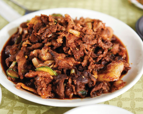 Spicy stir-fried pork belly (Jeyuk bokkeum)