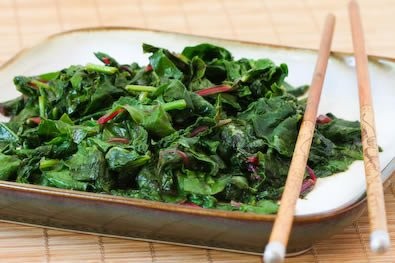 Spicy stir-fried radish greens and/or Swiss chard