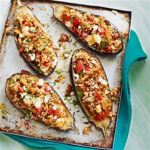 Spicy stuffed aubergines