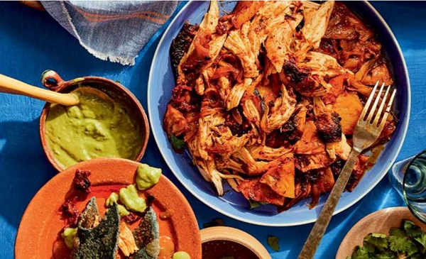 Spicy-sweet chipotle roast chicken with onion and pineapple (Pollo al pastor)