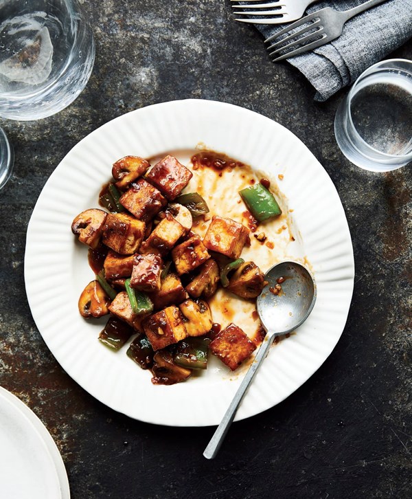 Spicy sweet pomegranate tofu