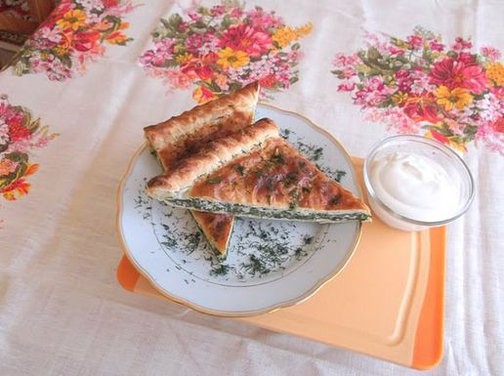 Spicy Swiss chard and feta cheese pie in yogurt pastry dough