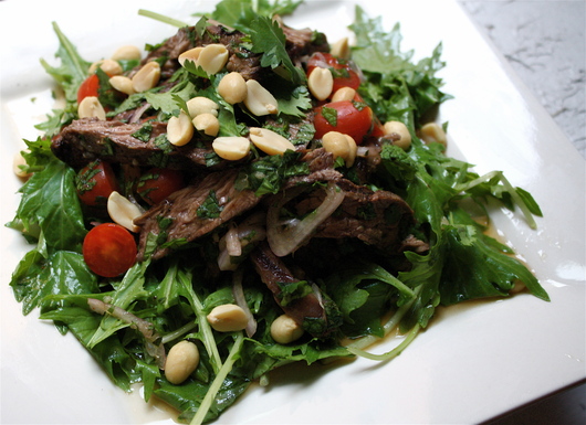 Spicy Thai beef salad with mizuna