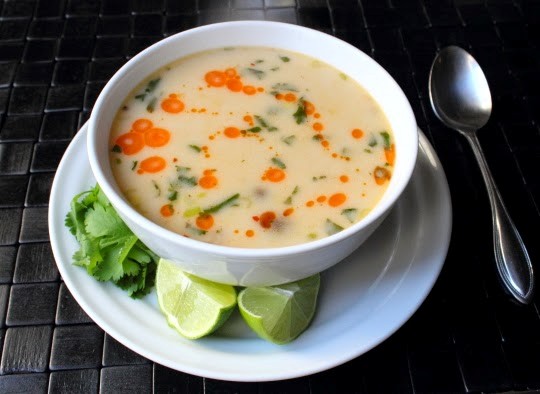 Spicy Thai coconut turkey soup (Tom kha gai)