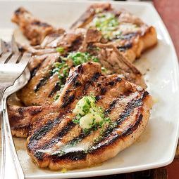 Spicy Thai grilled thin-cut pork chops
