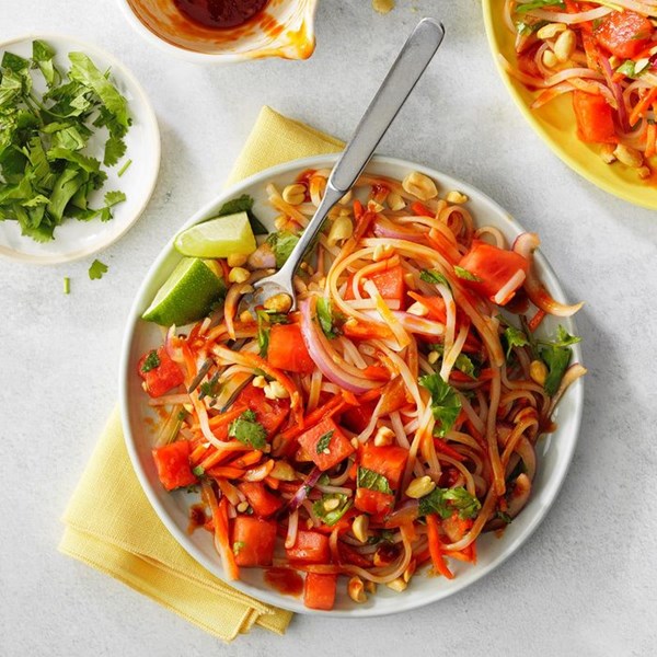 Spicy Thai noodle watermelon salad
