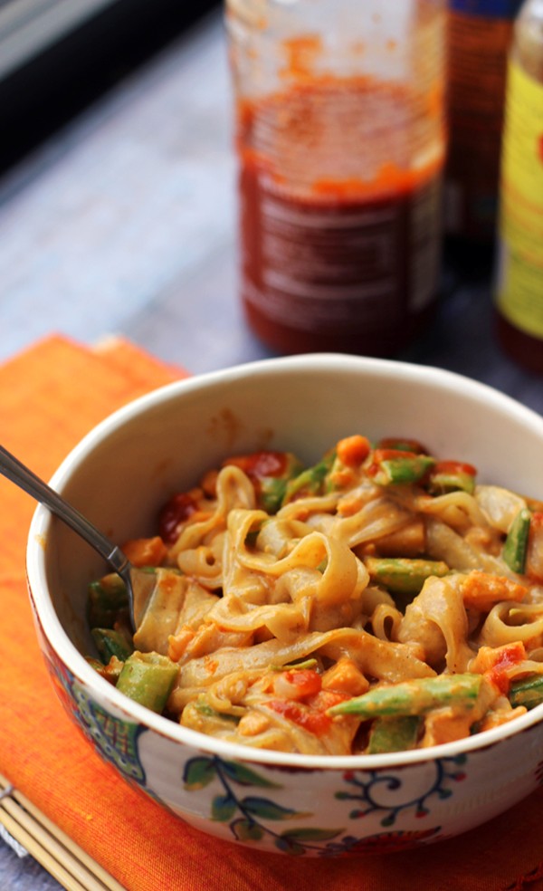 Spicy Thai peanut vegetable curry noodles