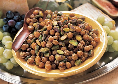 Spicy toasted garbanzo beans and pistachios