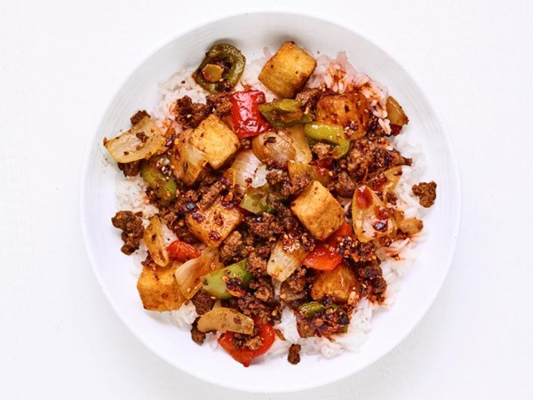 Spicy tofu and beef stir-fry