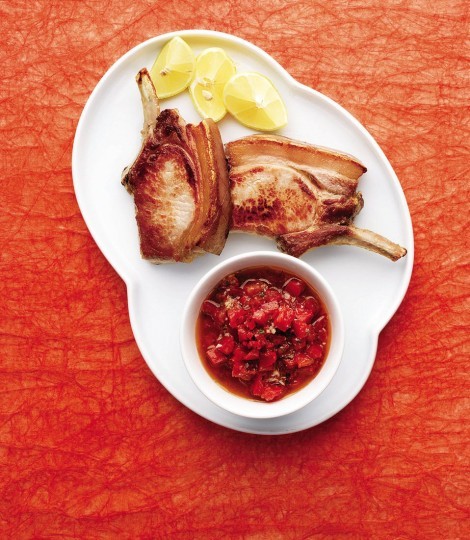 Spicy tomato and anchovy sauce with pork chops