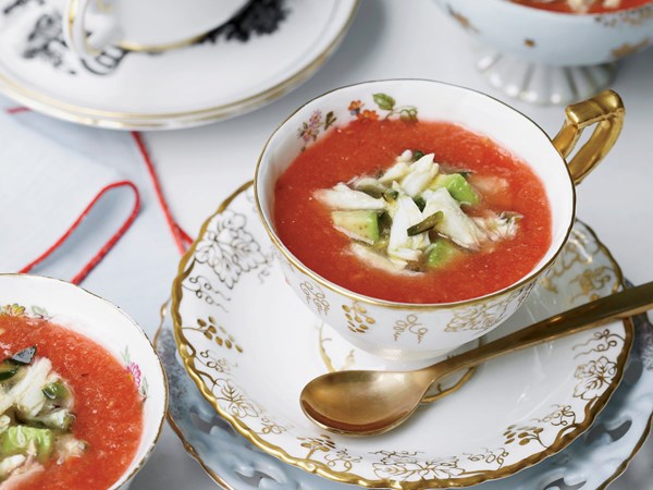 Spicy tomato-and-watermelon gazpacho with crab