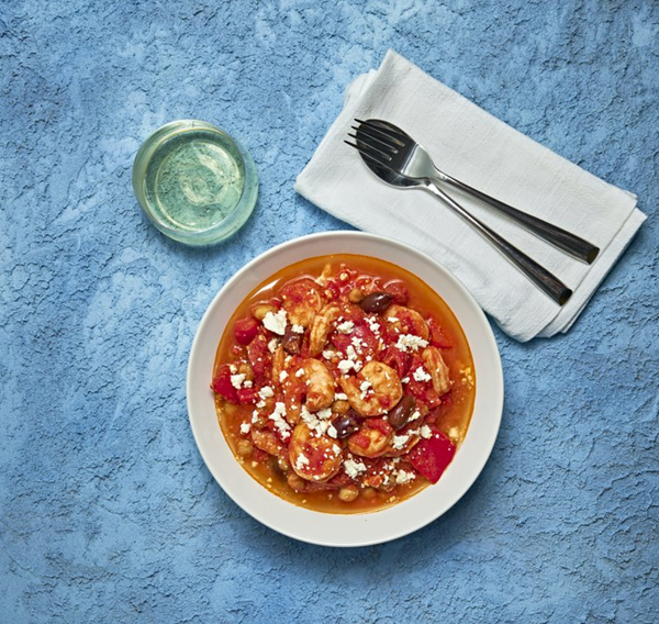 Spicy tomato poached shrimp