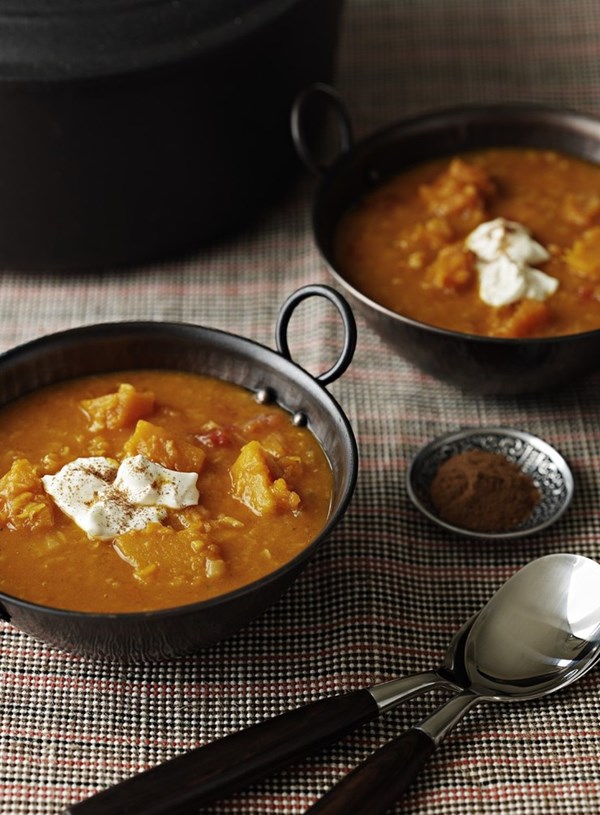 Spicy tomato, pumpkin and dahl soup