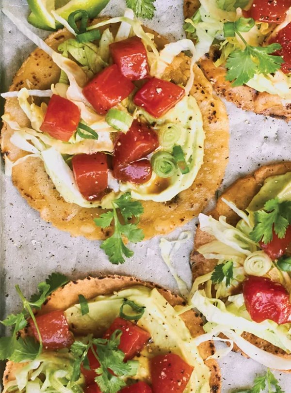 Spicy 'tuna' watermelon tostadas