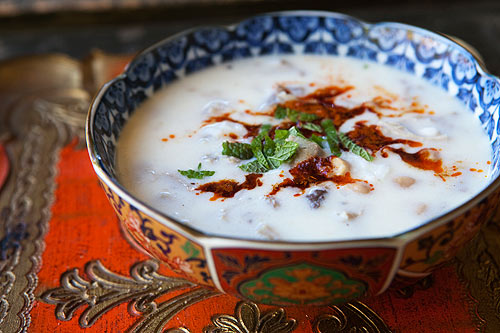 Spicy turkey soup with yogurt, chickpeas, and mint