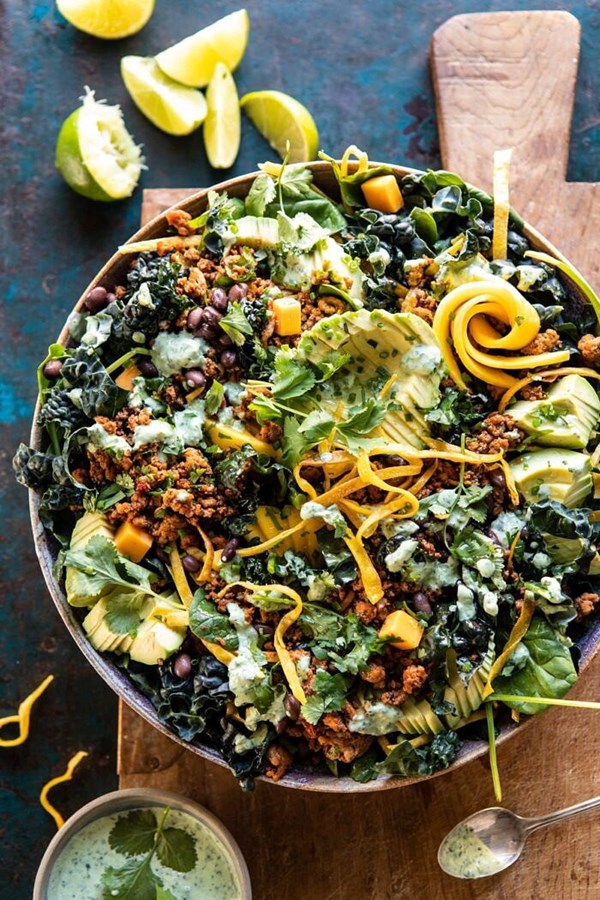 Spicy turkey taco salad with Baja lime dressing