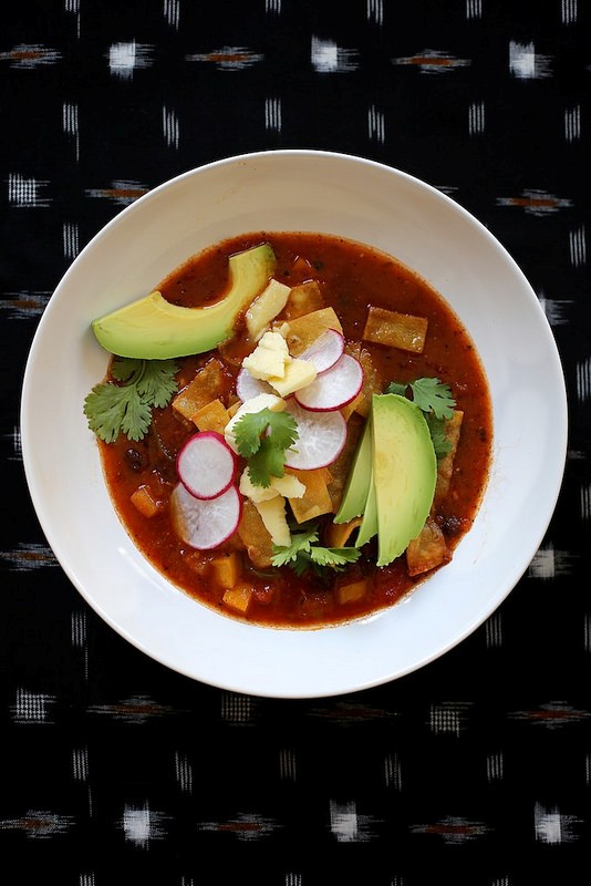 Spicy vegetarian tortilla soup