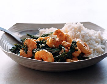 Spicy wok shrimp with coconut rice