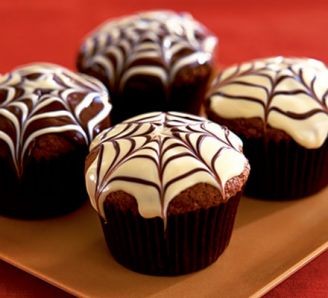 Spider web chocolate fudge muffins