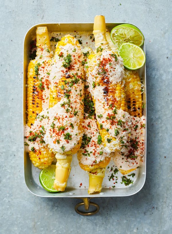 Spiked corn with chipotle mayo, lime, mint and Parmesan