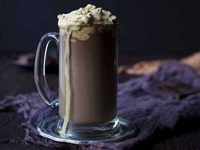 Spiked hot chocolate with salted caramel whipped cream