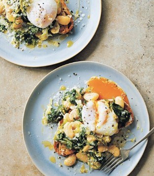 Spinach & butter bean toasts with poached eggs