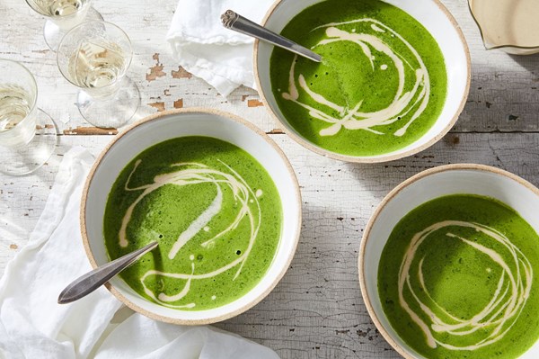 Spinach & cilantro soup with tahini & lemon