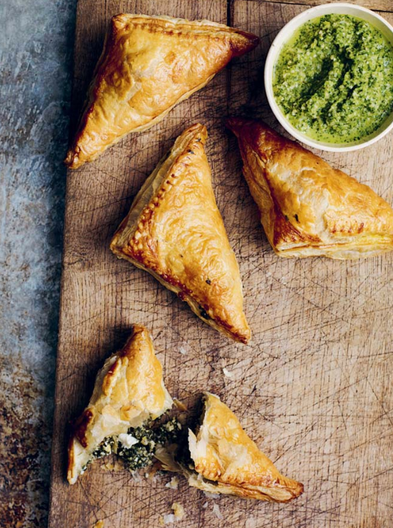 Spinach & feta parcels with sambal hijau