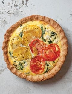 Spinach & feta quiche with heirloom tomatoes