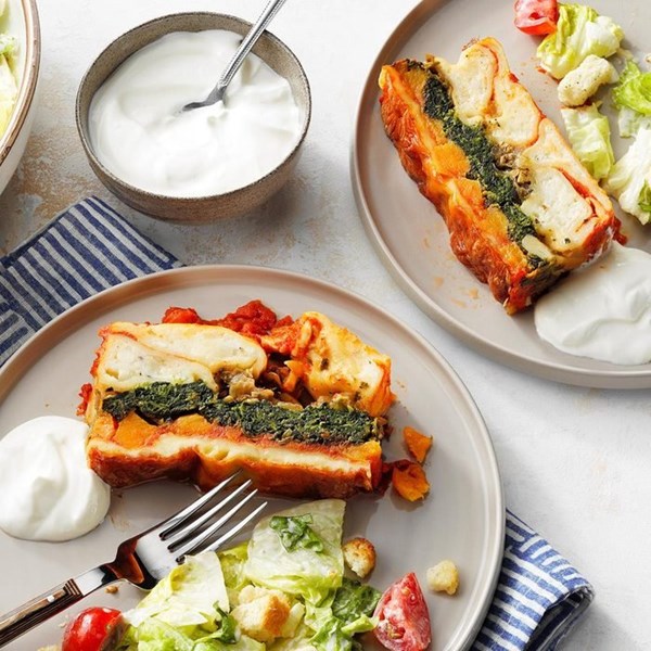 Spinach & squash pierogi casserole