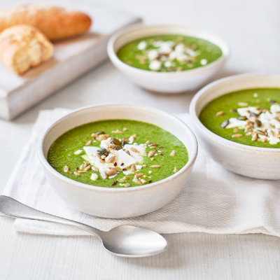 Spinach & watercress soup with feta