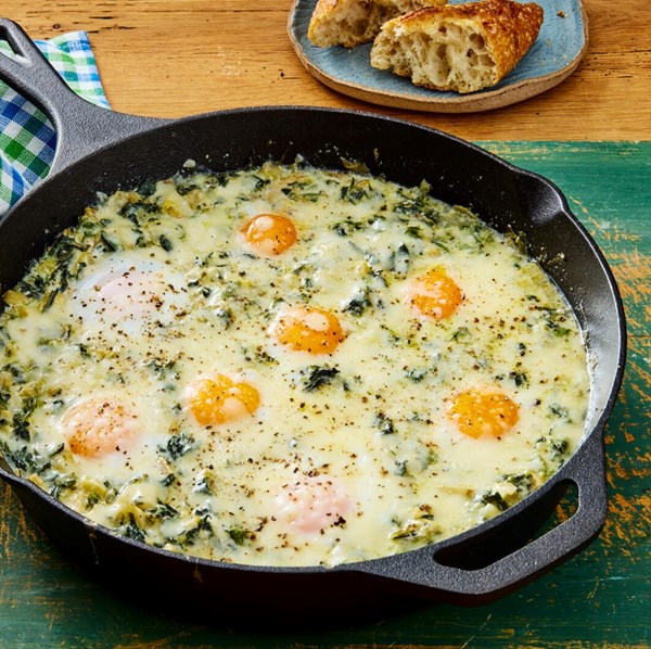 Spinach and artichoke baked eggs