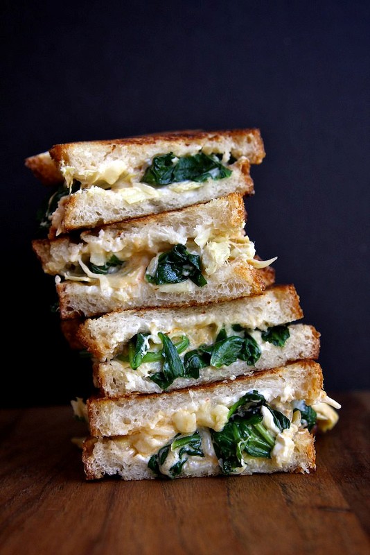 Spinach and artichoke grilled cheese sandwich