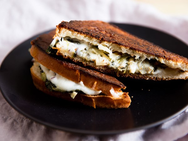 Spinach and artichoke grilled cheese sandwiches