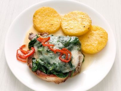 Spinach-and-cheese pork chops with polenta