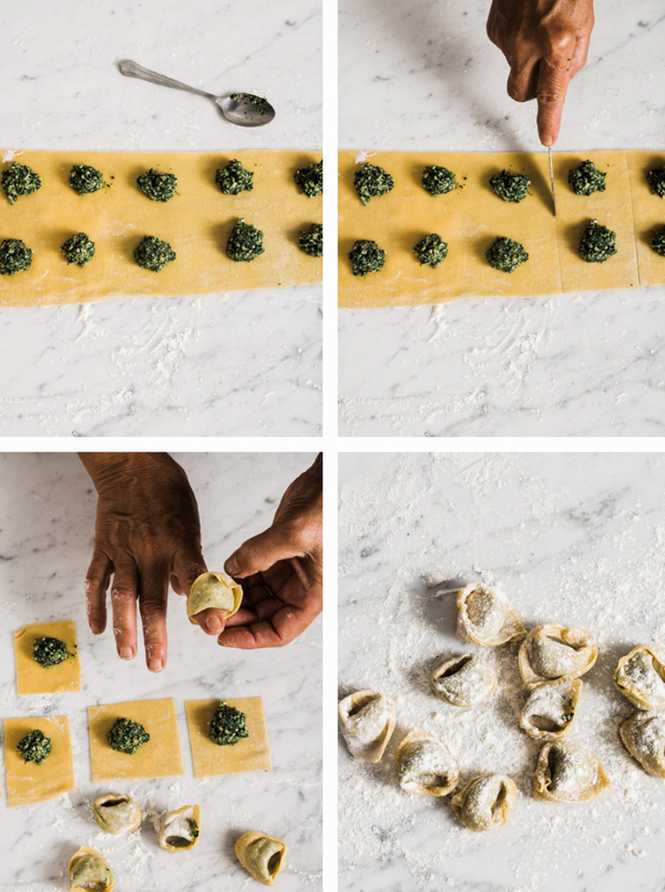 Spinach and chicken tortelli