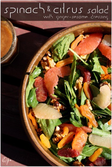Spinach and citrus salad with ginger sesame dressing