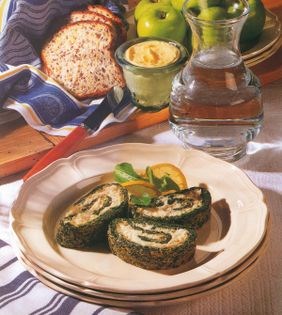 Spinach and crab roulade