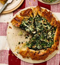 Spinach and feta galette with lemon and pine nut salsa