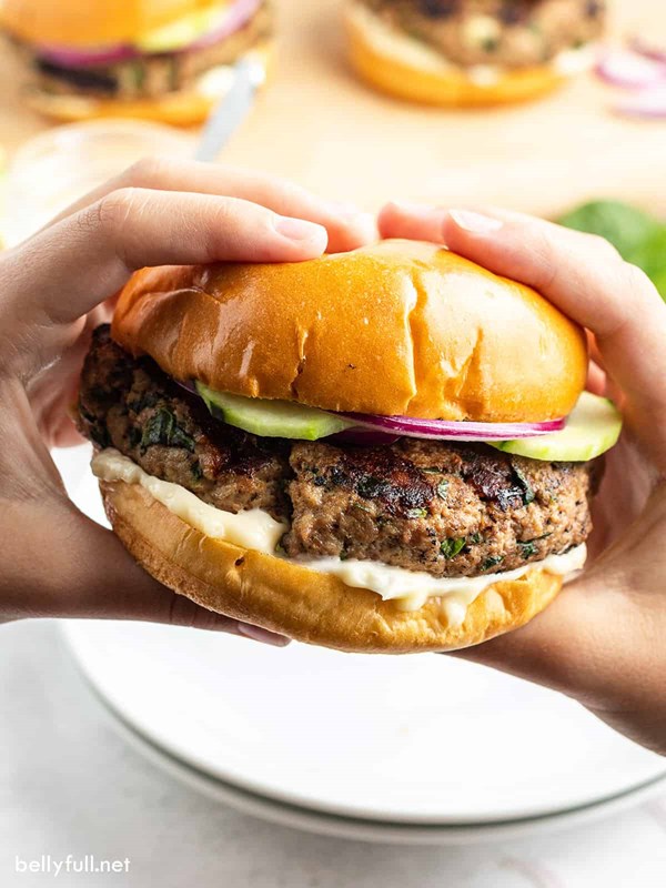 Spinach and feta turkey burgers