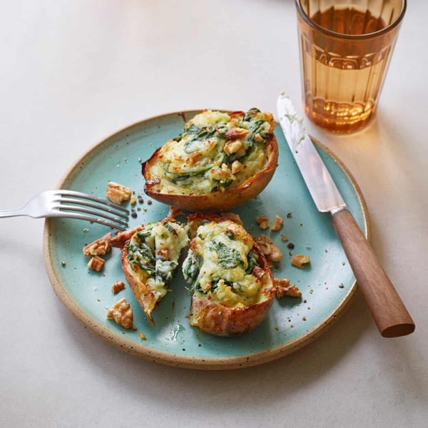 Spinach and Gorgonzola-stuffed jacket potatoes