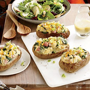 Spinach and ham stuffed baked potatoes