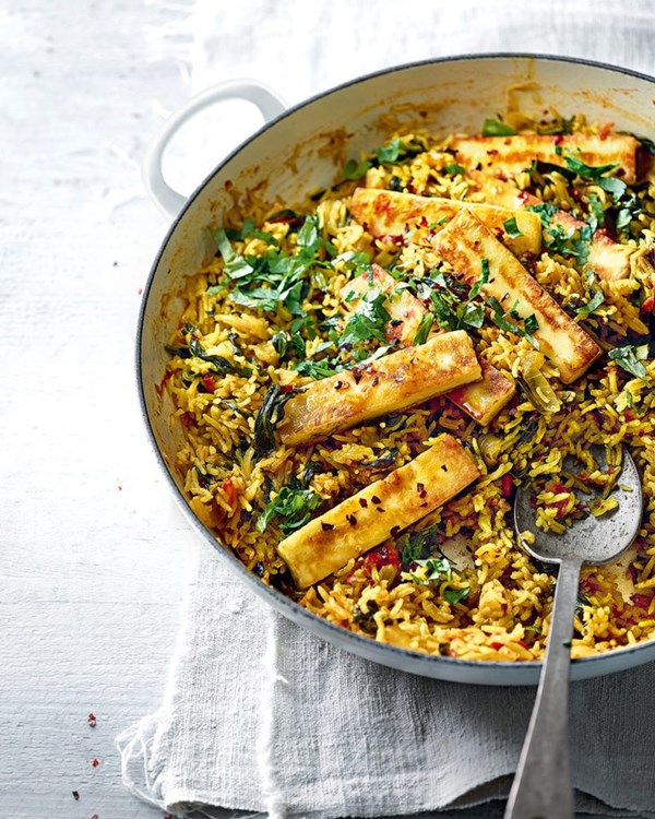 Spinach and paneer pilaf