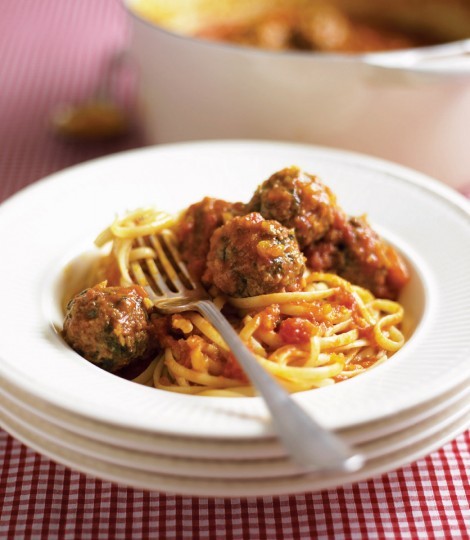 Spinach and Parmesan meatballs in a rich ragù 