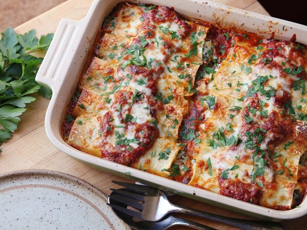 Spinach and ricotta manicotti