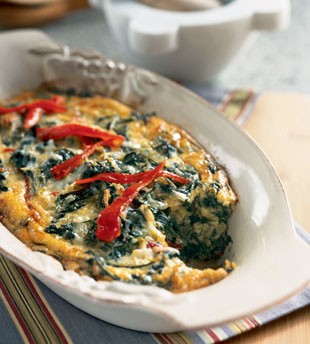 Spinach and roasted red pepper gratin