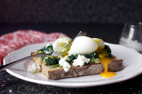 Spinach and smashed egg toast
