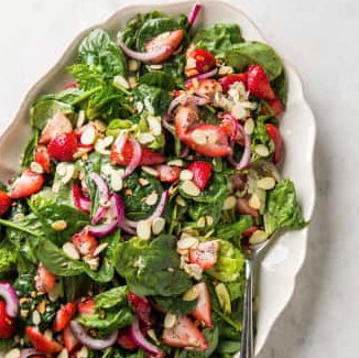 Spinach and strawberry salad with poppy seed dressing