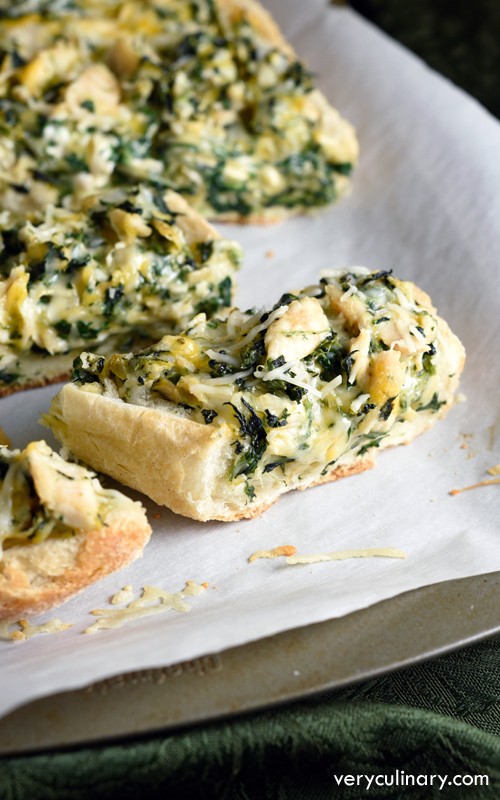 Spinach artichoke French bread pizza